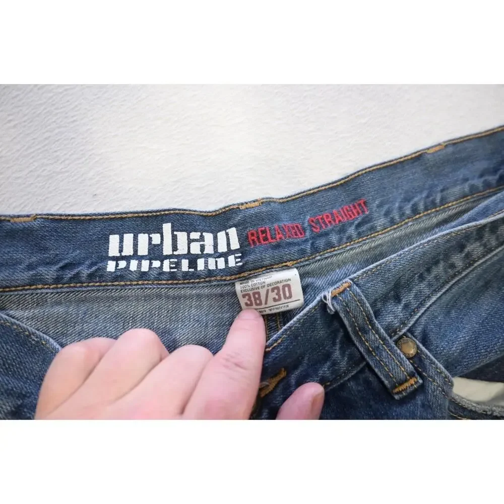 Urban Pipeline Relaxed‎ Straight Rugged Denim Blue Jeans Mens Sz 38 x 30